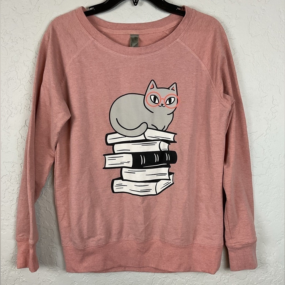 Women’s Instant Message Lightweight Sweatshirt Books Cat Funny Cat Size Medium